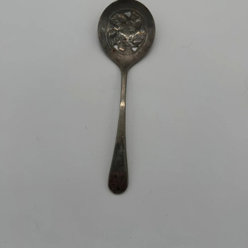 Vintage Sheffield England Silver Plated Pierced Sifter Spoon Fruit Motif Ornate - Picture 2 of 6